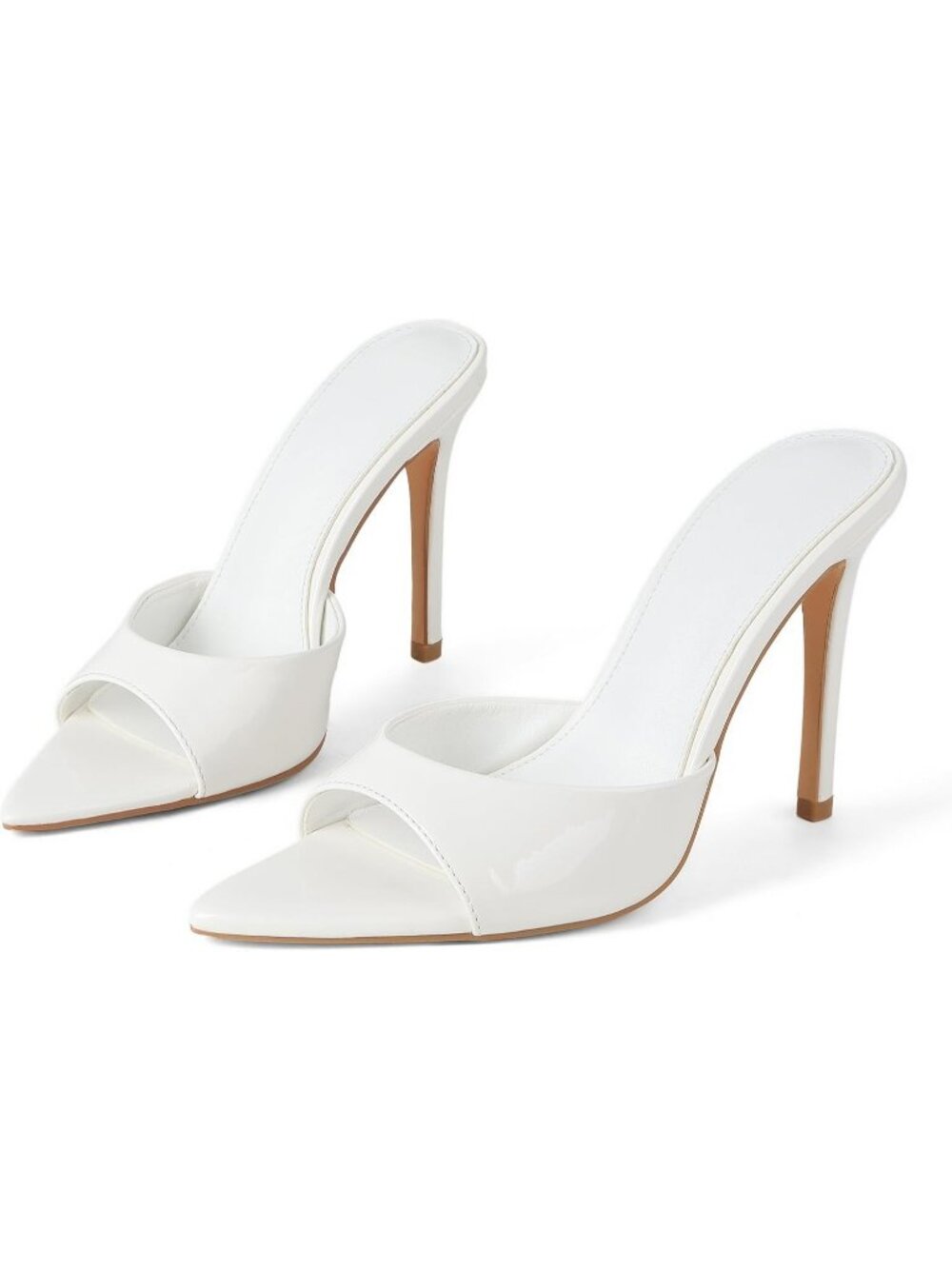 Women's White Sandals Open Toe Stiletto High Heels Mules Slip On Patent Shoes